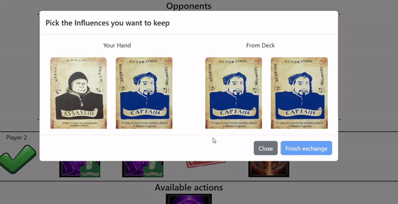Animated gif which shows how picked cards zoom in during the EXCHANGE dialogue.
